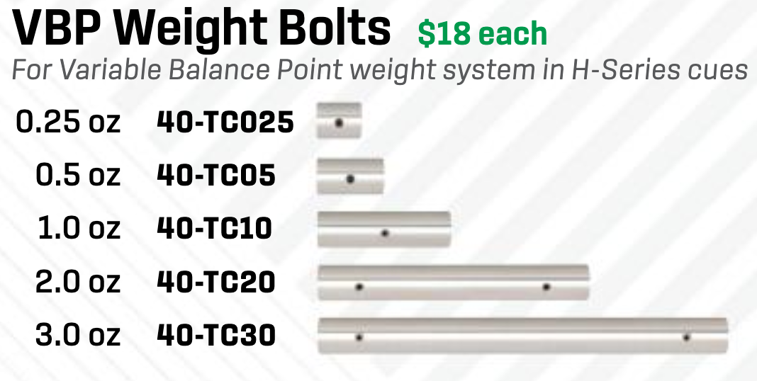 Budget Billiards Supply McDermott Variable Balance Weight Bolts 